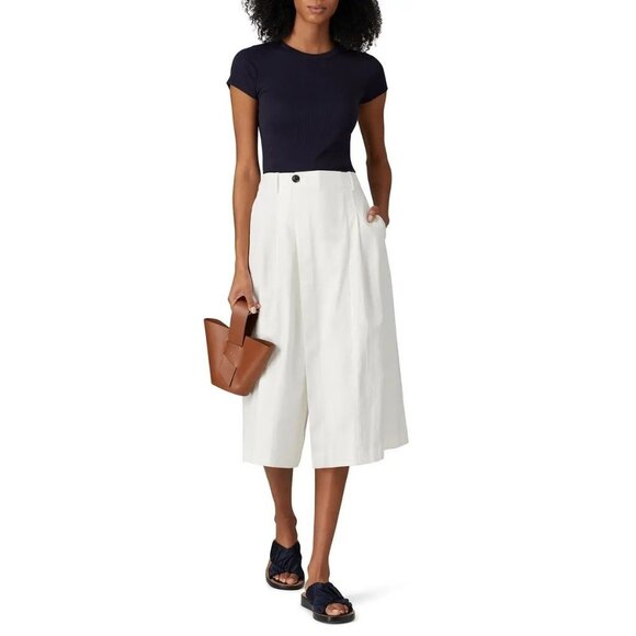 Vince White Cross Front High-Rise Linen Blend Culotte Pants Women's Size 6